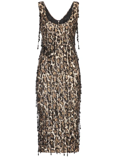 Dolce & Gabbana Sheath Dress With Leopard-look Sequin Embellishment In Multicolor