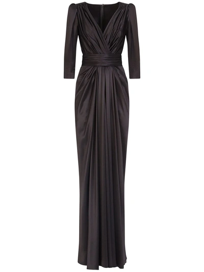 Dolce & Gabbana Gathered Silk Slit Gown In Black