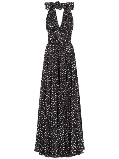 Dolce & Gabbana Long Dress In Polka-dot Print Chiffon In Black