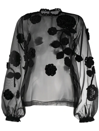 Dolce & Gabbana Floral Embroidered Sheer Blouse In Black