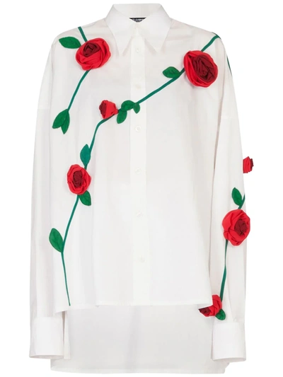 Dolce & Gabbana Shirt With Embroidered Roses In White