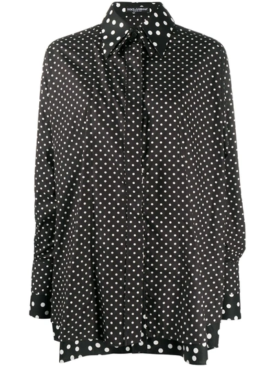 Dolce & Gabbana Cotton Poplin Shirt With Polka-dot Print In Black