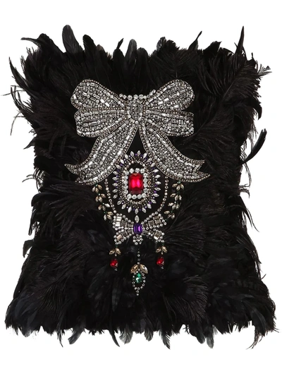 Dolce & Gabbana Feather Bustier With Crystal Rhinestone Decoration In Black