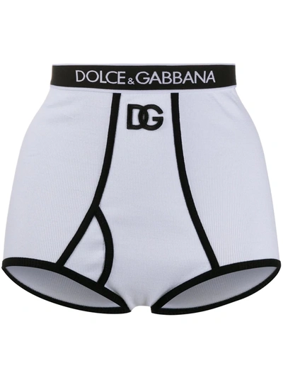 Dolce & Gabbana High Waist Logo Band Cotton Briefs In White