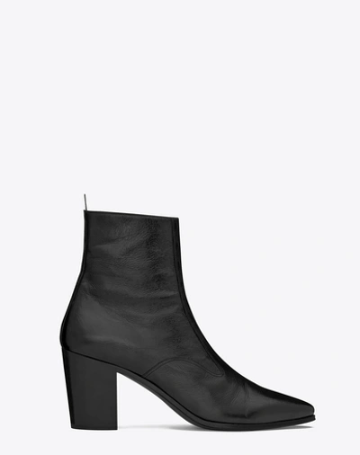 Saint Laurent French 85 Cut-out Boot In Black Cracked Shiny Leather |  ModeSens