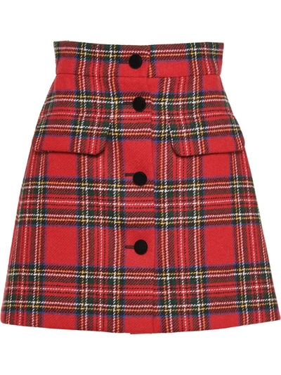 Miu Miu Plaid Shetland Skirt In Red