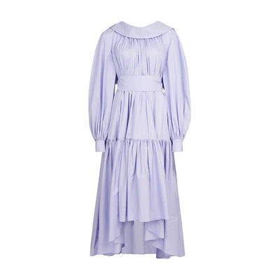 Alexander Mcqueen Puff-sleeve Cotton & Silk High-low Midi Dress In Lavender