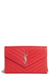 Saint Laurent Monogramme Calfskin Leather Wallet On A Chain In Rouge Eros