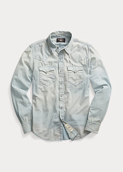Double Rl Slim Fit Chambray Western Shirt In Davey Wash