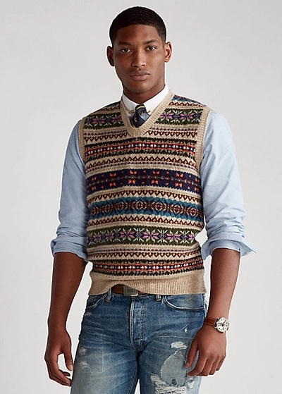 Ralph Lauren Fair Isle Wool-blend Sweater Vest In Camel Multi