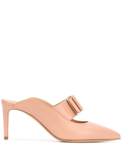 Ferragamo Zelda 70 Leather Mules With Double Bow Detail In Pink
