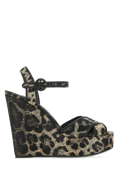 Dolce & Gabbana Leopard Printed Wedge Sandals In Beige/black