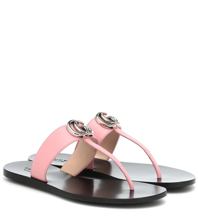 Gucci 10mm Marmont Leather Thong Sandals In Pink