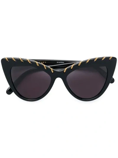 Stella Mccartney Black Cat Eye Sunglasses With Gold Chain