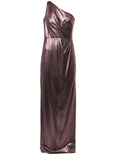 Marchesa Notte One-shoulder Gathered Lamé  Gown In Bronze