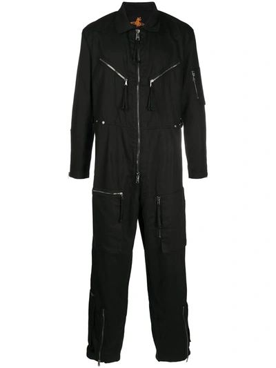 Vivienne Westwood Zipped Cotton Bolier Suit In Black
