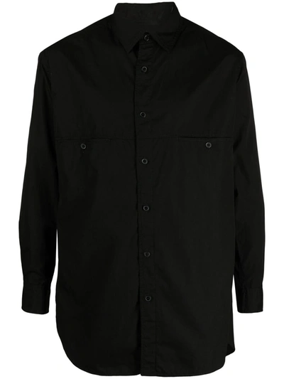 Yohji Yamamoto Welt-pocket Long-sleeved Regular-fit Cotton Shirt In Black