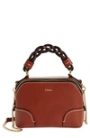 Chloé Mini Daria Hearty Floral Print Leather Crossbody Bag In Sepia Brown