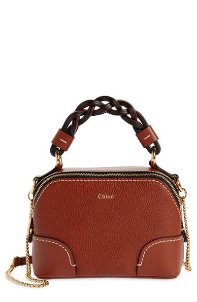 Chloé Mini Daria Hearty Floral Print Leather Crossbody Bag In Sepia Brown