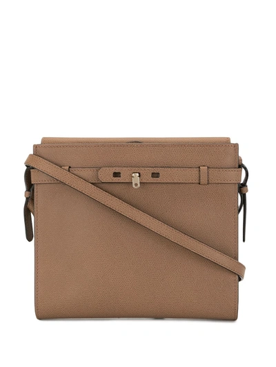 Valextra Brera B-tracollina Textured-leather Shoulder Bag In Camel