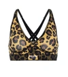 Adam Selman Sport Bonded Velvet-trimmed Leopard-print Stretch Sports Bra In Brown Multi