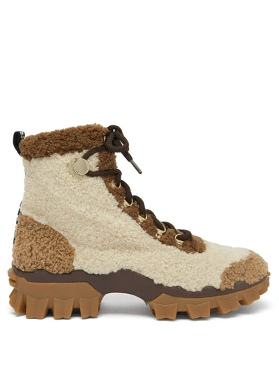 Moncler Helis Logo-print Shearling Ankle Boots In Tan