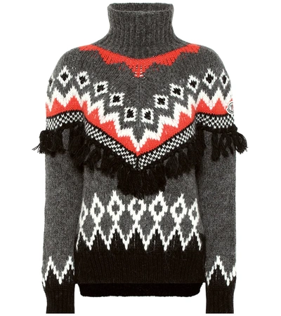 Moncler Tasseled Jacquard-knit Turtleneck Sweater In Grey