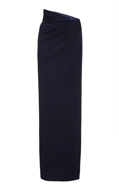 Brandon Maxwell Wrap-effect Gathered Jersey Maxi Skirt In Black