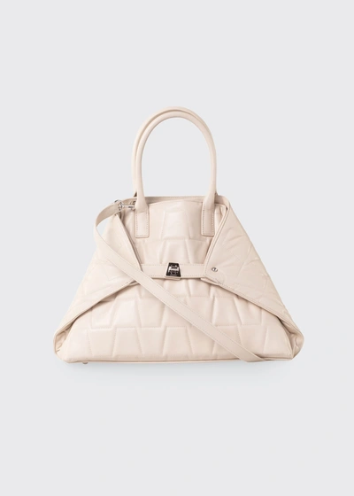 Akris Ai Messenger Small Convertible Quilted Leather Tote In Off White