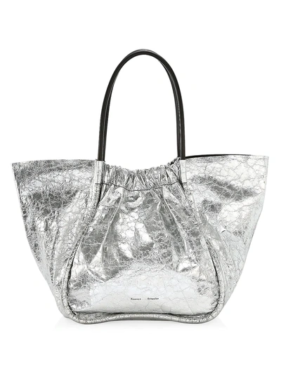 Proenza Schouler Large Ruched Metallic Crinkled-leather Tote In Grey