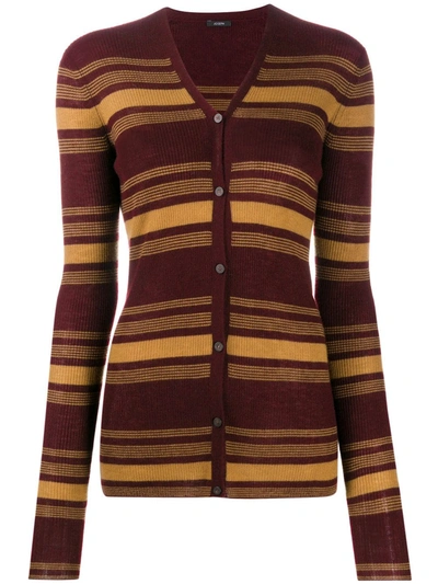 Joseph Striped Ribbed Cashmere Cardigan In Brown