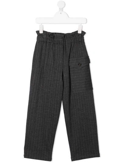 Brunello Cucinelli Kids' Dark Grey Virgin Wool-blend Trousers In Grigio