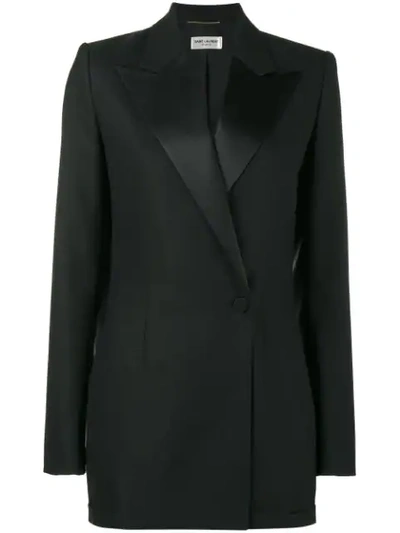 Saint Laurent Satin-trimmed Wool And Mohair-blend Playsuit In Black