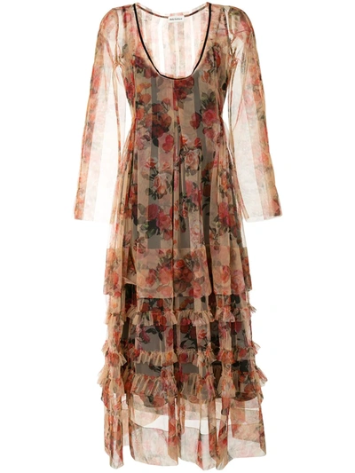 Molly Goddard Tiered Floral Print Tulle Dress In Multicolour