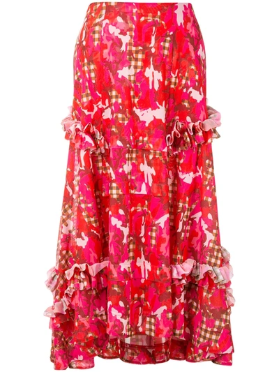 Molly Goddard Floral Check Print Midi Skirt In Pink