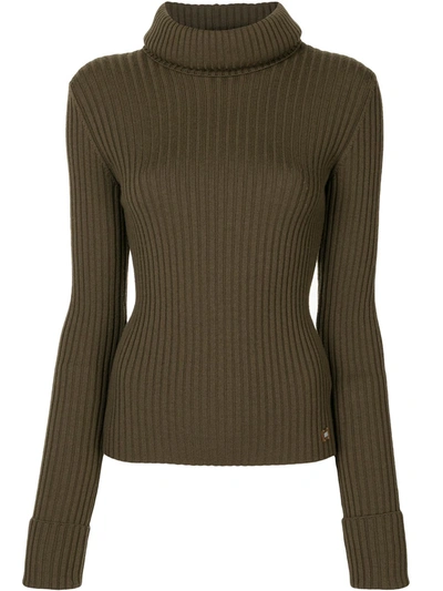 Pre-owned Chanel 2001 Ribbed Knit Roll-neck Jumper In Green