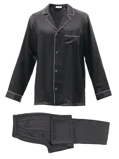 Zimmerli Logo-embroidered Piped Silk Pyjama Set In Black