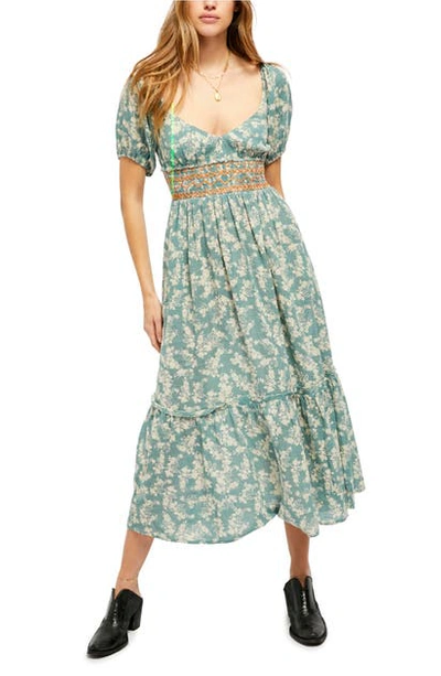 Free People Ellie Floral-print Gauze Midi Dress In Soft Seafoam