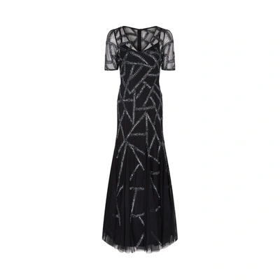 Adrianna Papell Beaded Covered Gown In Black Mercury