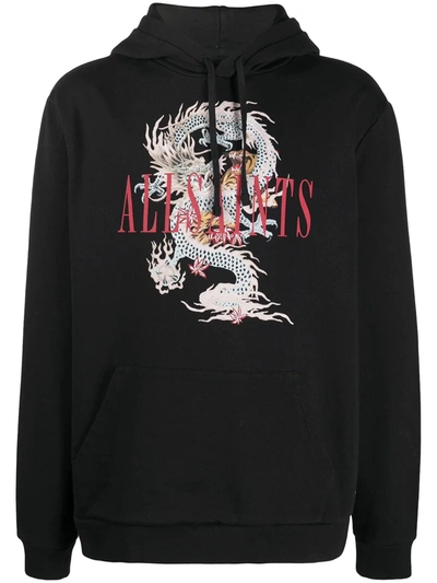 Allsaints Logo Embroidered Hoodie In Jet Black