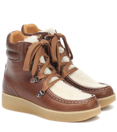 Isabel Marant Alpica Shearling-trimmed Leather Ankle Boots In Brown