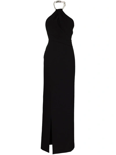 Solace London Black Danette Chain Halterneck Evening Gown
