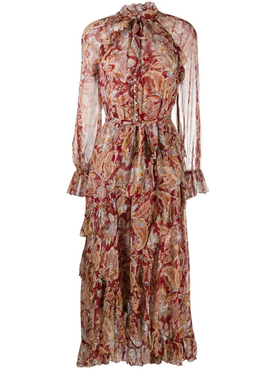 Zimmermann Paisley Print Flare Dress In Red