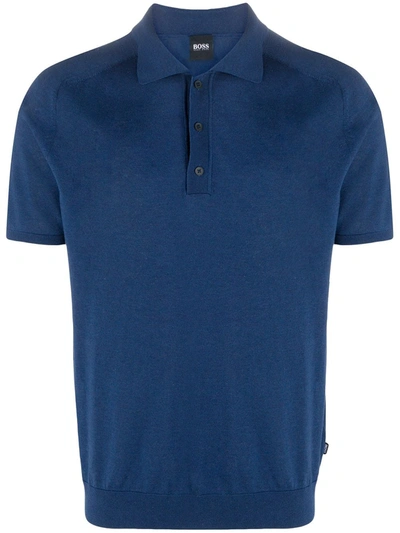 Hugo Boss Plain Knit Polo Shirt In Blue