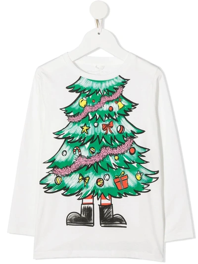 Stella Mccartney Kids' Christmas Tree Print T-shirt In White