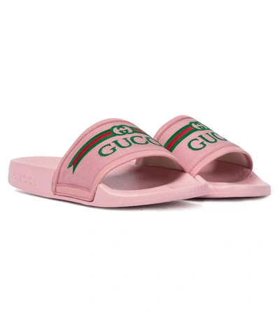 Gucci Kids' Logo Print Rubber Slide Sandals In Pink