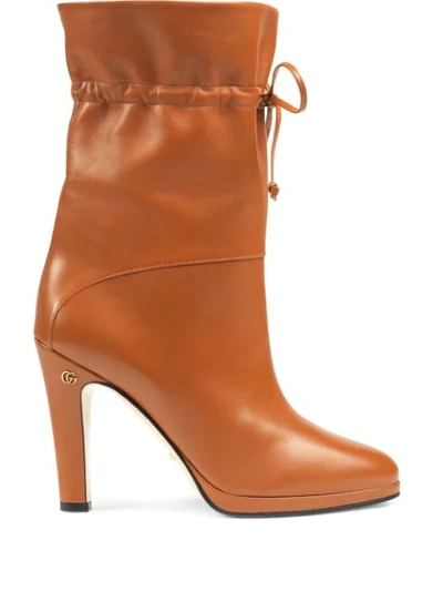Gucci Women's Ankle Boot With Double G In Caramel Leather