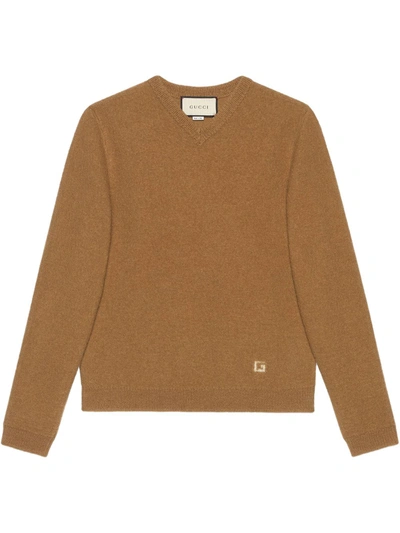 Gucci Intarsia G Knitted Jumper In Brown