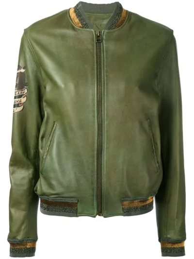 Mr & Mrs Italy Tattoo-style Print Leather Bomber In Green