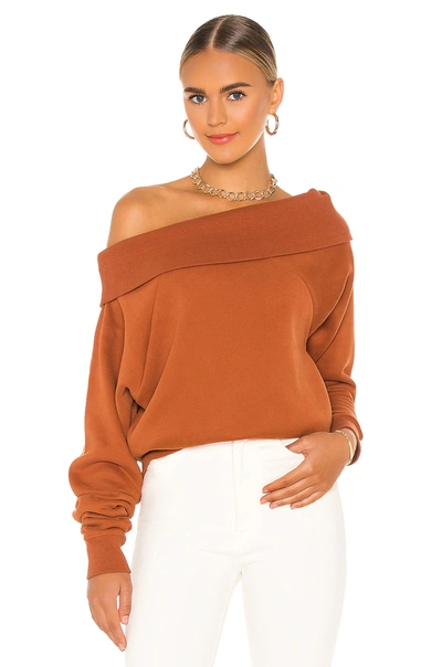 Marissa Webb So Relaxed Off The Shoulder Plush Sweatshirt In Rust